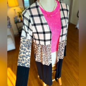 ☃️BOGO50%☃️ 🆕🖤SEW IN LOVE: Plaid & Animal Print Long Cardigan SMALL